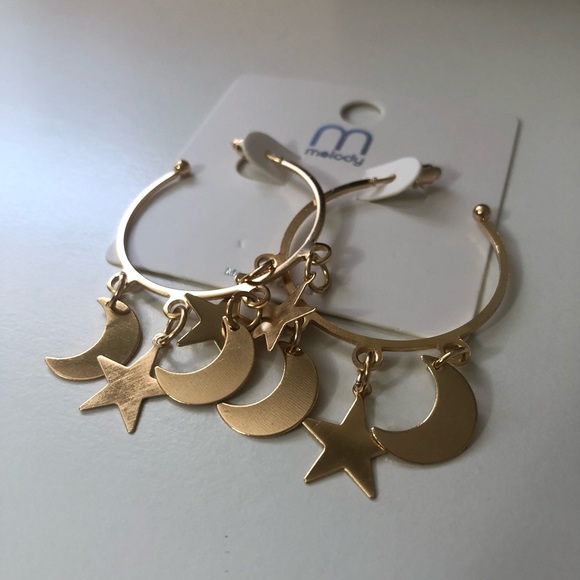 RESTOCK Gold moon and stars charm hoop earrings - Picture 2 of 6
